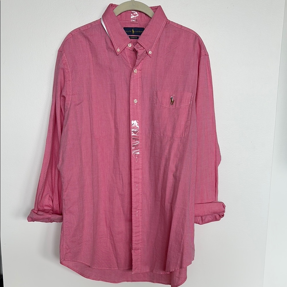 Men's Ralph Lauren Pink Button Down Shirt, Classic Fit Long Sleeve, NWT, Large
